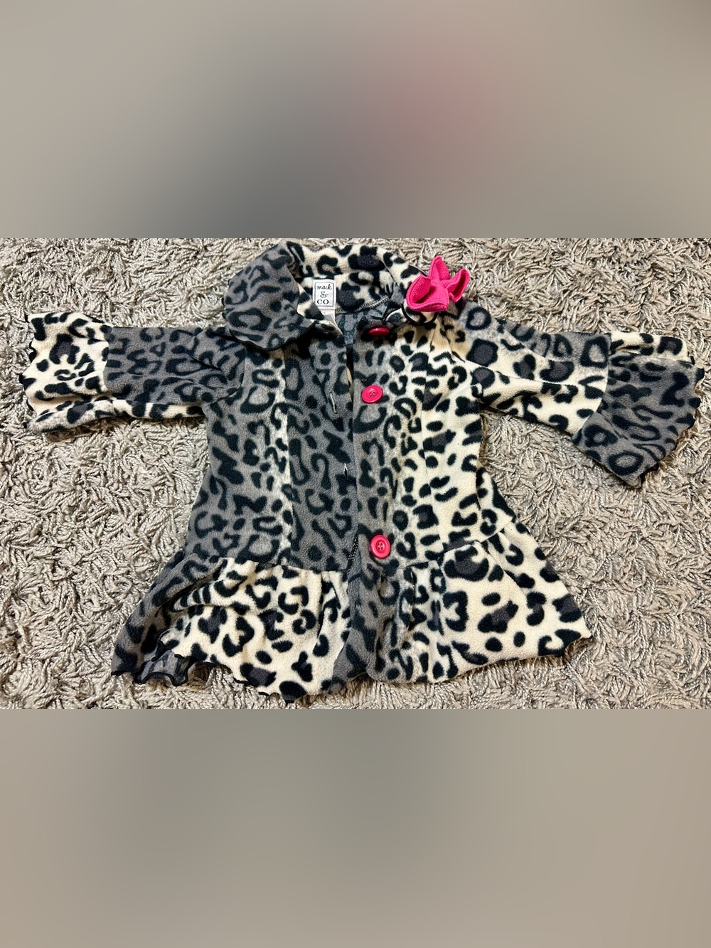 mack & CO Kids Leopard Print Coat with Pink Accents